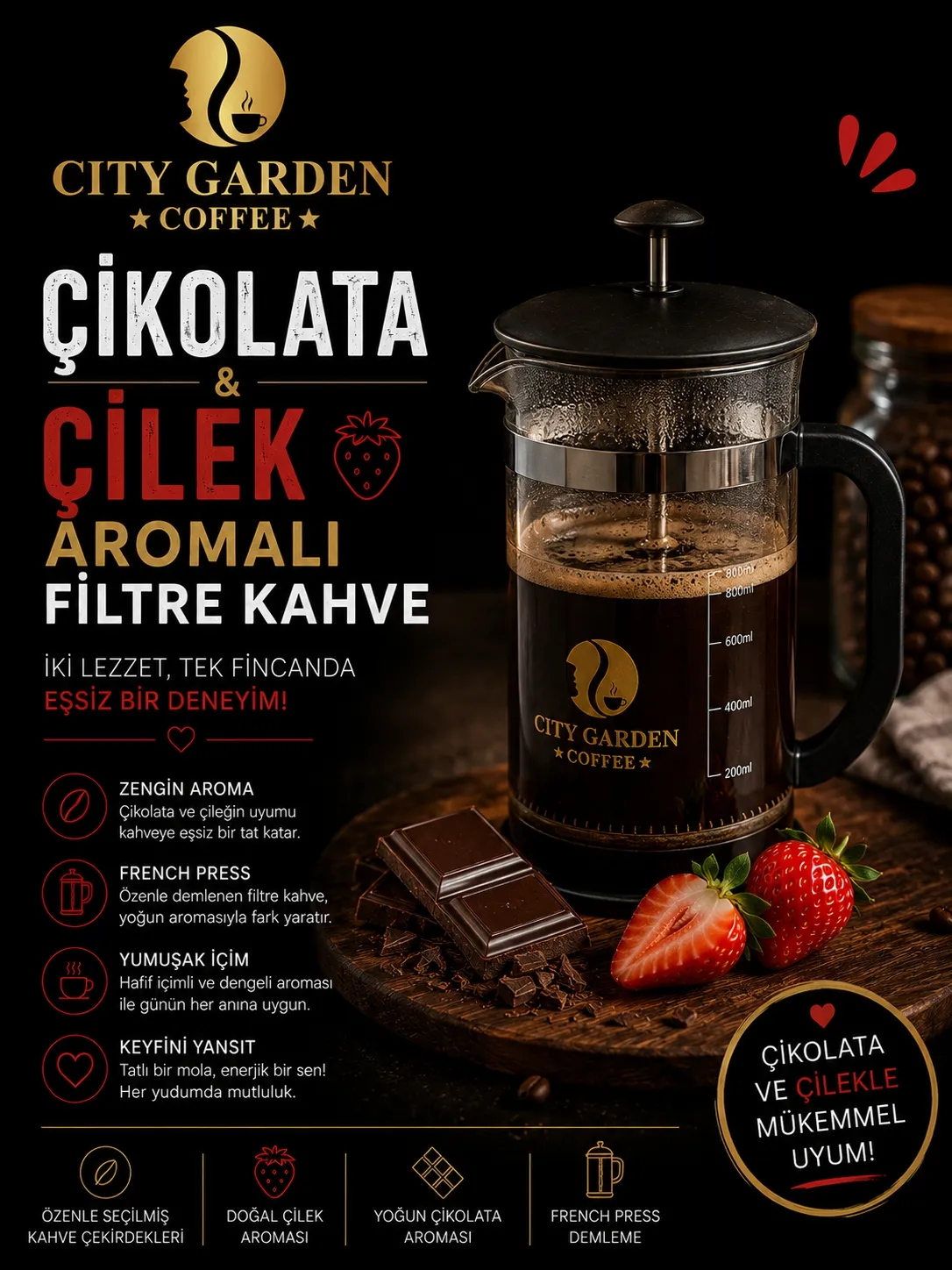 ÇİKOLATA VE ÇİLEK AROMALI FİLTRE KAHVE
